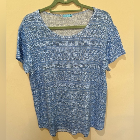 J. McLaughlin Blue Print Lightweight Linen Top Sz Large - Picture 1 of 6